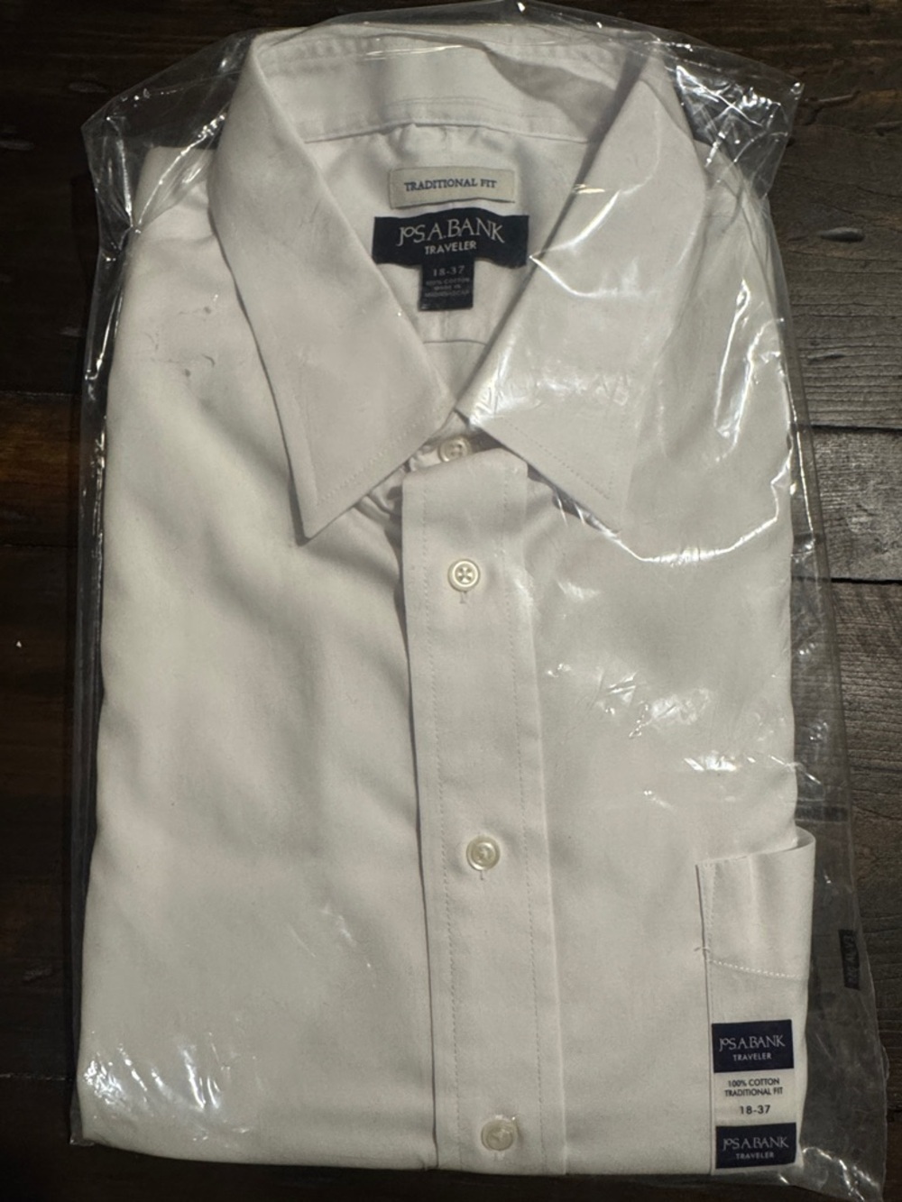 Jos. A. Bank White Traditional Fit Dress Shirt - Traveler, 100% Cotton
